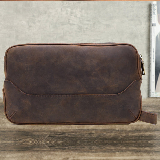 Men's Black Angel Wash Storage Crazy Horse Men's Handbags