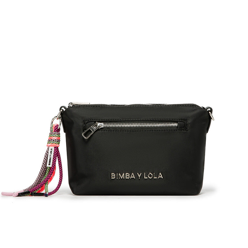 Women's Spanish Color Lanyard Letter Metal Zipper Shoulder Bags
