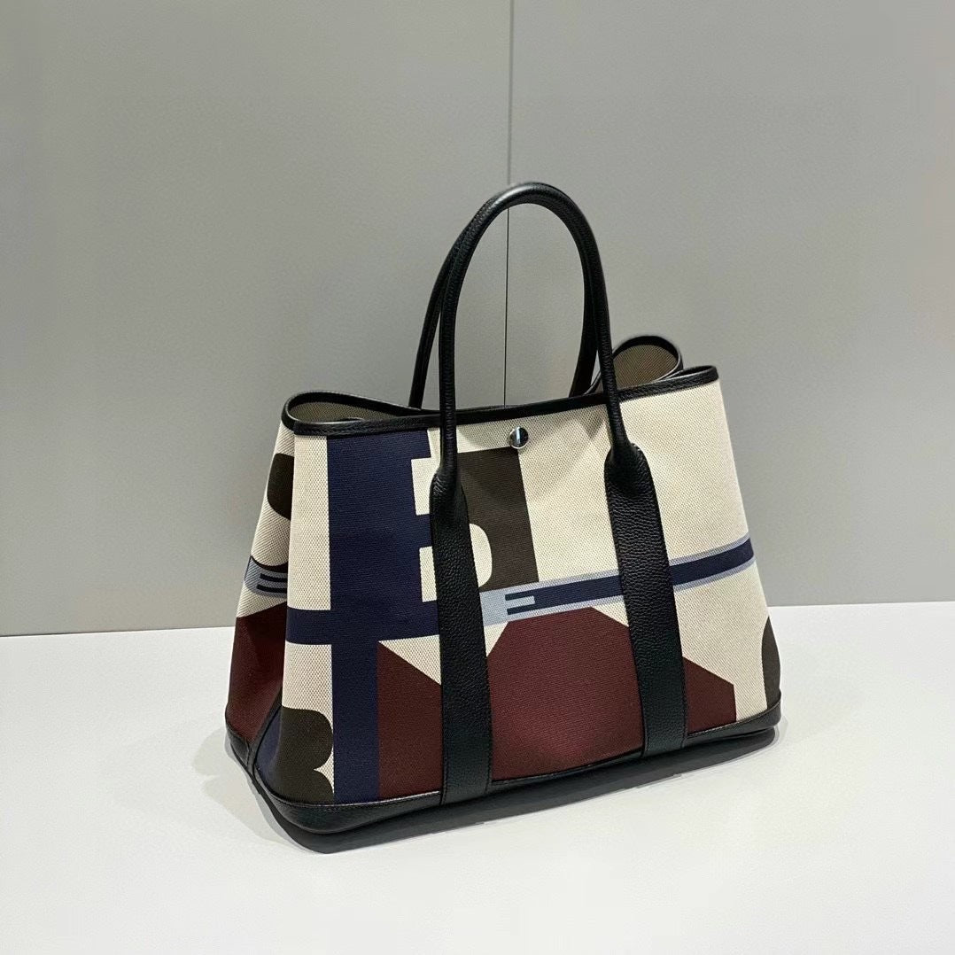 Inch Iti Painted Canvas Stitched Cowhide Large Shoulder Bags