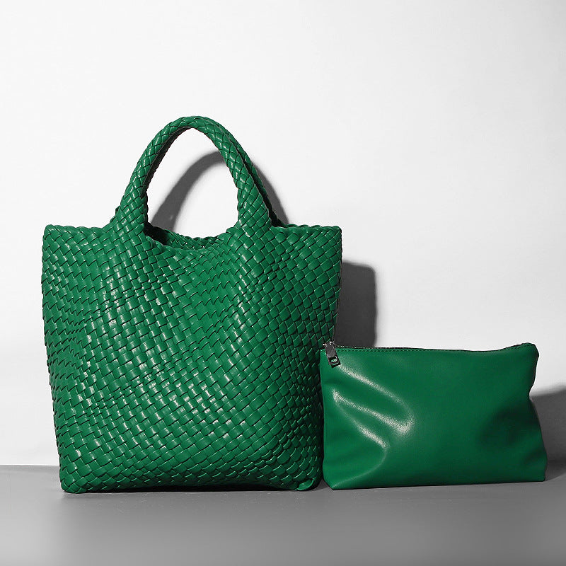 Soft Leather Woven Big Vegetable Basket Handbags