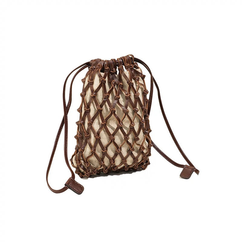 Women's Hand-woven Net Mobile Mini Drawstring Lucky Bags