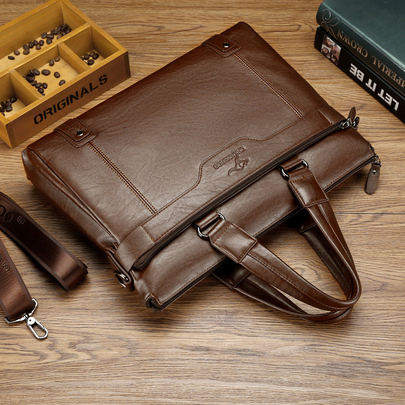 Men's Business Cowhide Textured Soft Leather Men's Handbags