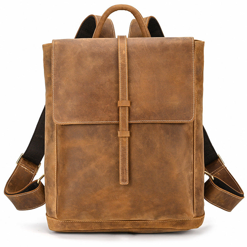 Men's Retro Crazy Horse Leather Computer Clamshell Top Backpacks