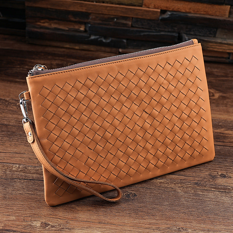 Women's & Men's & Hand-woven Leather Clutch Business Wrist Bags