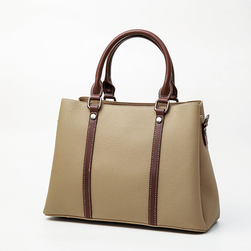 Women's Large Capacity Contrast Color First Layer Cowhide Handbags