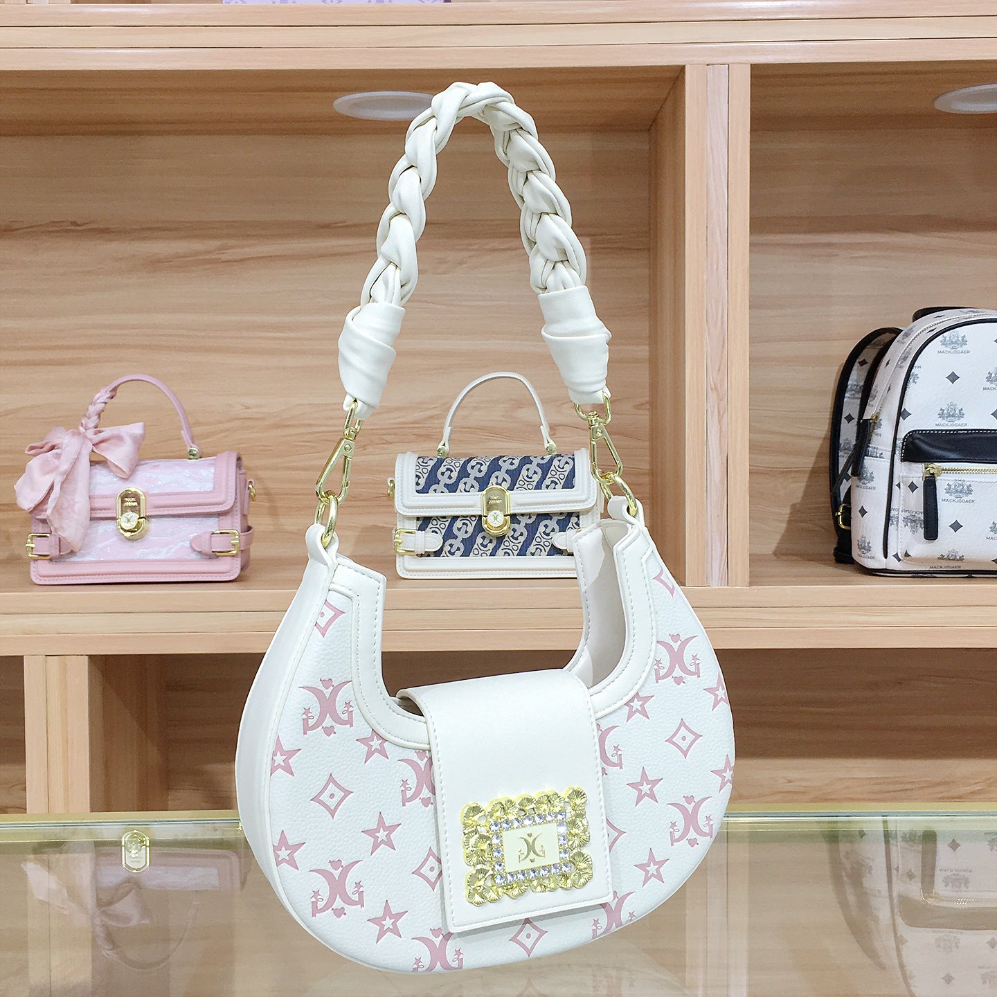 Women's Crescent Moon Hand-woven Twist Braid Shoulder Bags