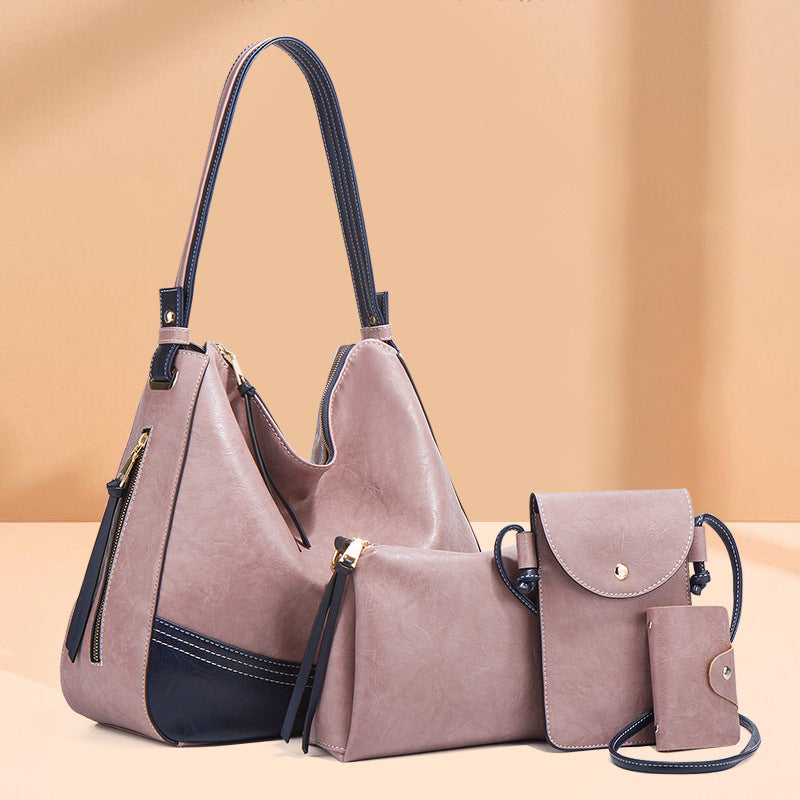 Women's Simple Color Matching Portable Fashionable Large Shoulder Bags