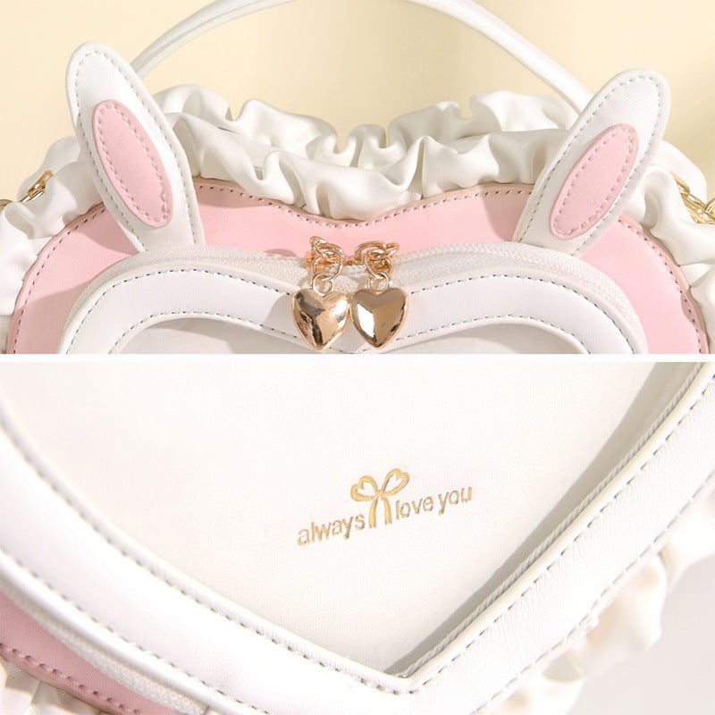 Women's Ear Peach Heart Transparent Cartoon Bar Crossbody Bags