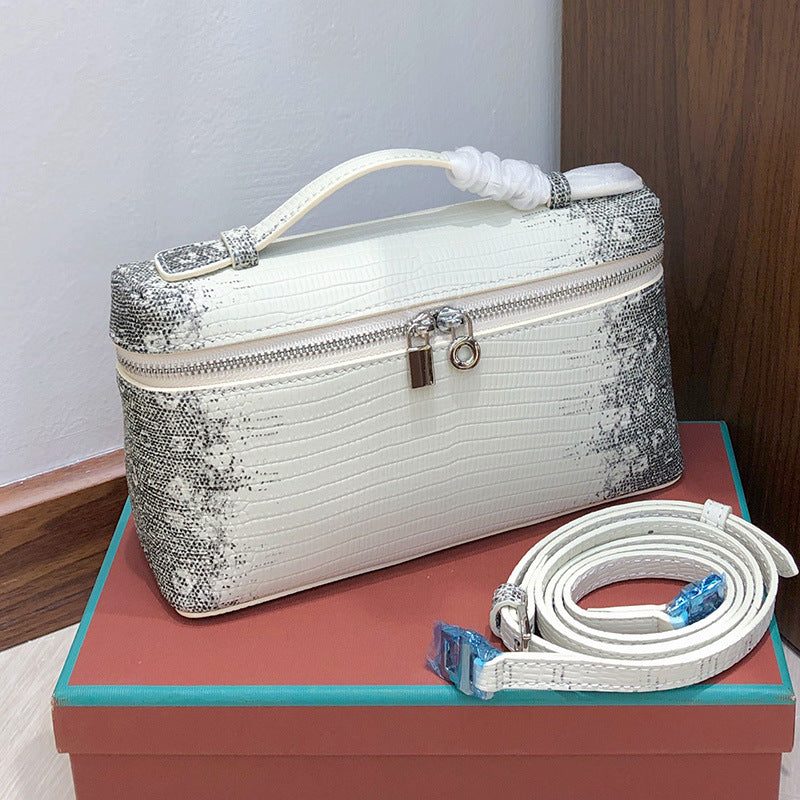 Women's Layer Cowhide Crocodile Pattern Lunch Box Genuine Leather Handbags