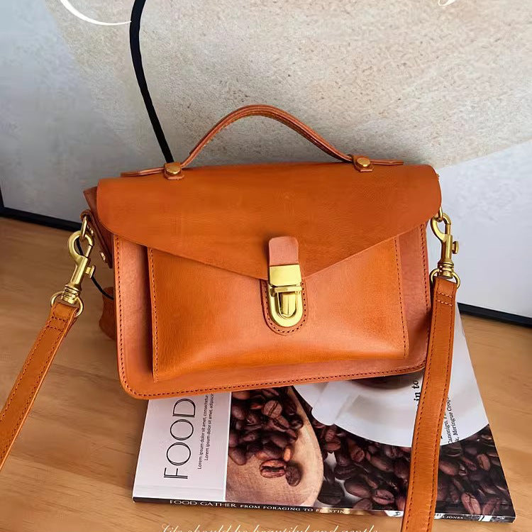 Vegetable Tanning Leather College Genuine Flap Crossbody Bags