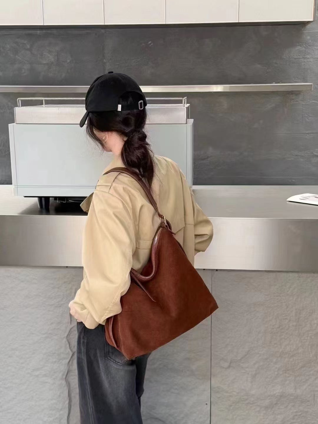 Women's White Suede Large Capacity Commuter Bags