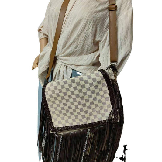 Cool Vintage Tassel Chessboard Plaid Leopard Crossbody Bags