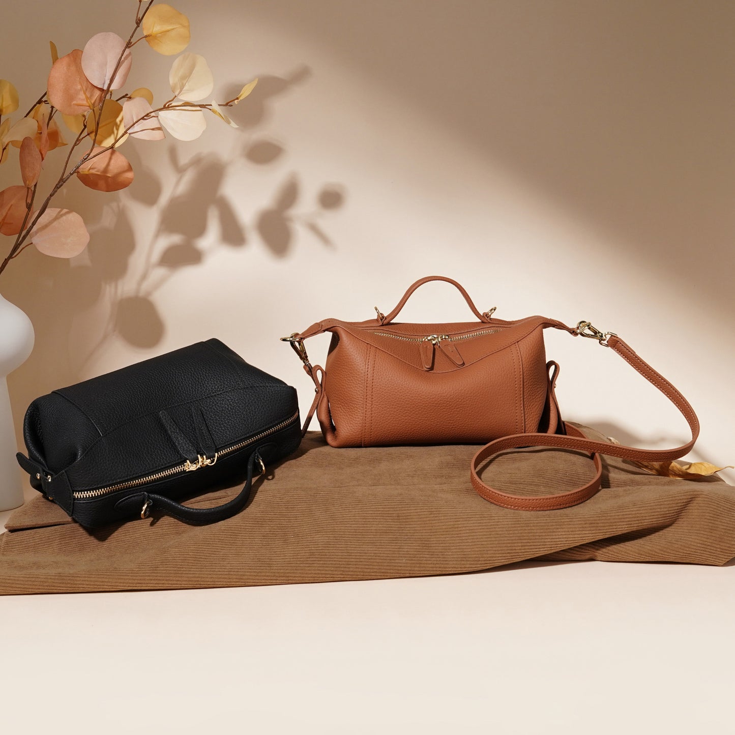 First Layer Cowhide Boston Simple Textured Bags