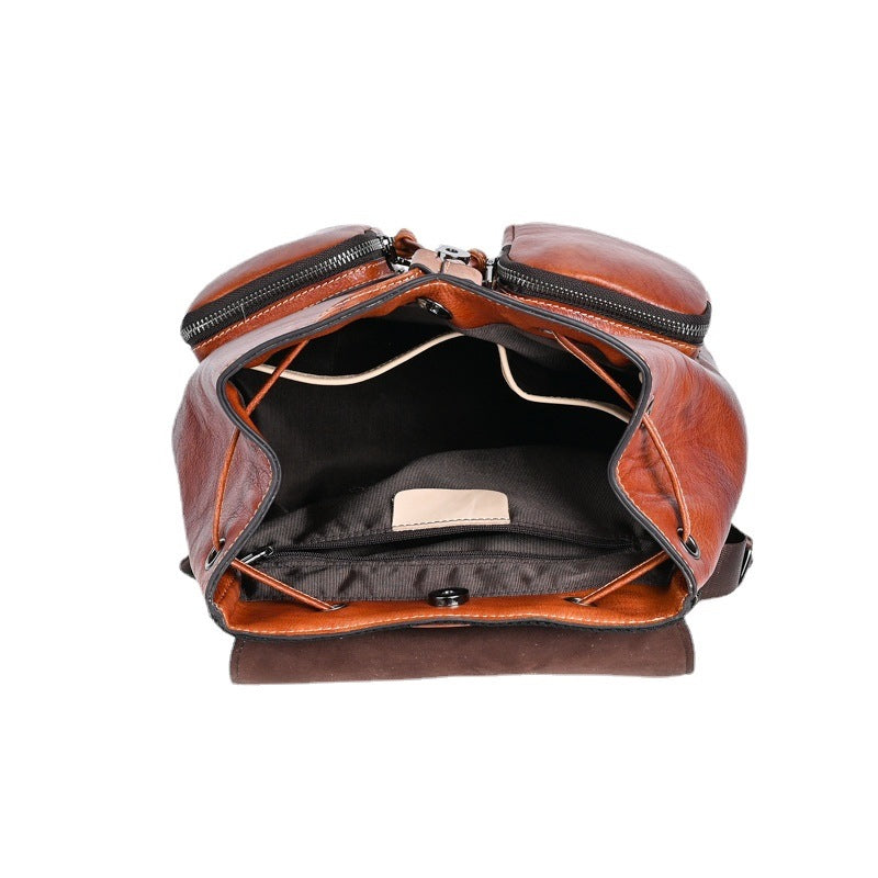 Large Capacity Neutral Cowhide Retro Rub Backpacks