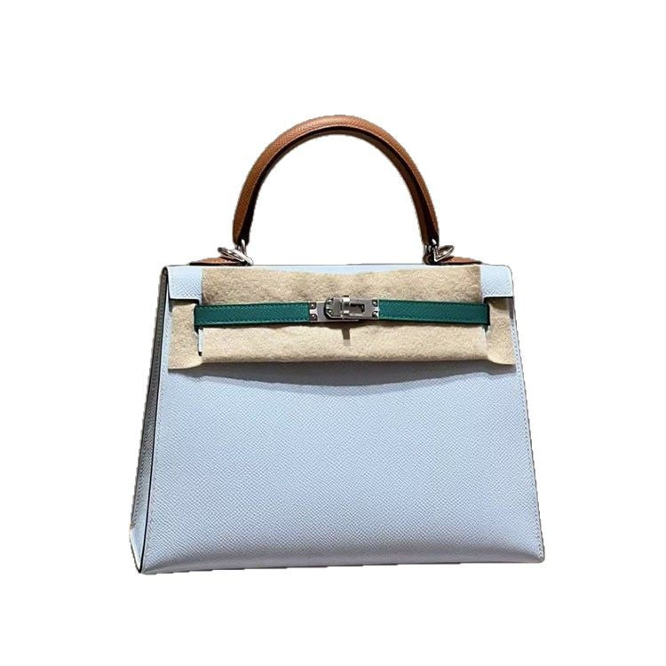 Women's High-grade Contrast Color Cowhide Kelly Fashion Shoulder Bags