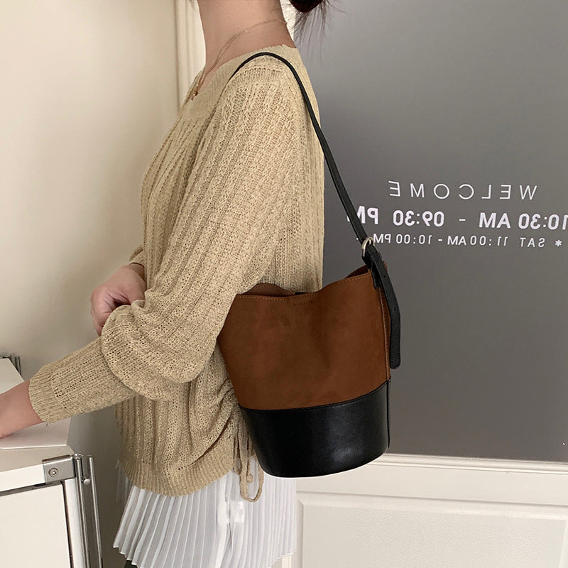 Women's Contrast Color Suede Matte Cowhide Bags