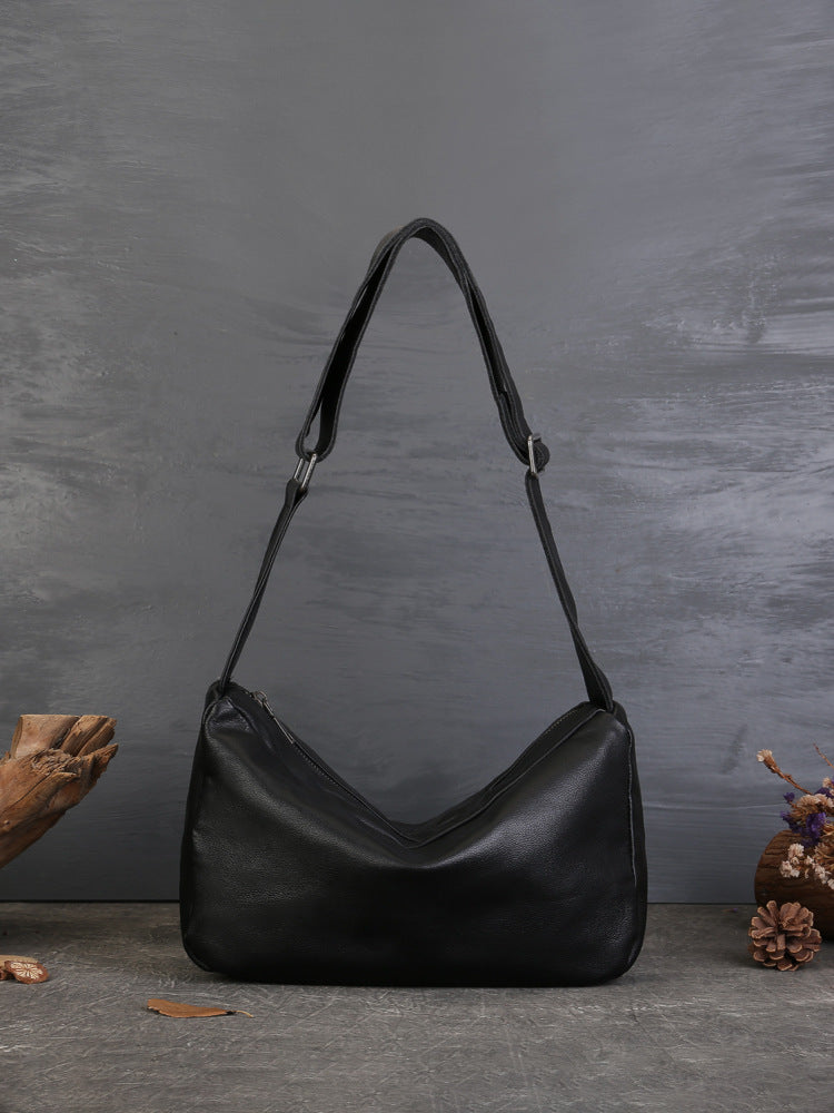 Women's First Layer Cowhide American Retro Solid Color Soft Shoulder Bags