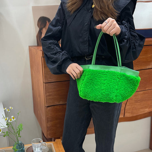 Simple Fashion Lamb Wool Wings Style Handbags