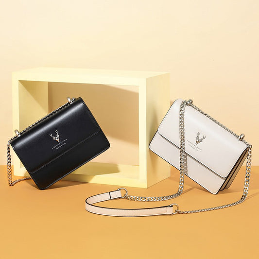 Women's Fashion Trendy Genuine Leather Chain Design Crossbody Bags
