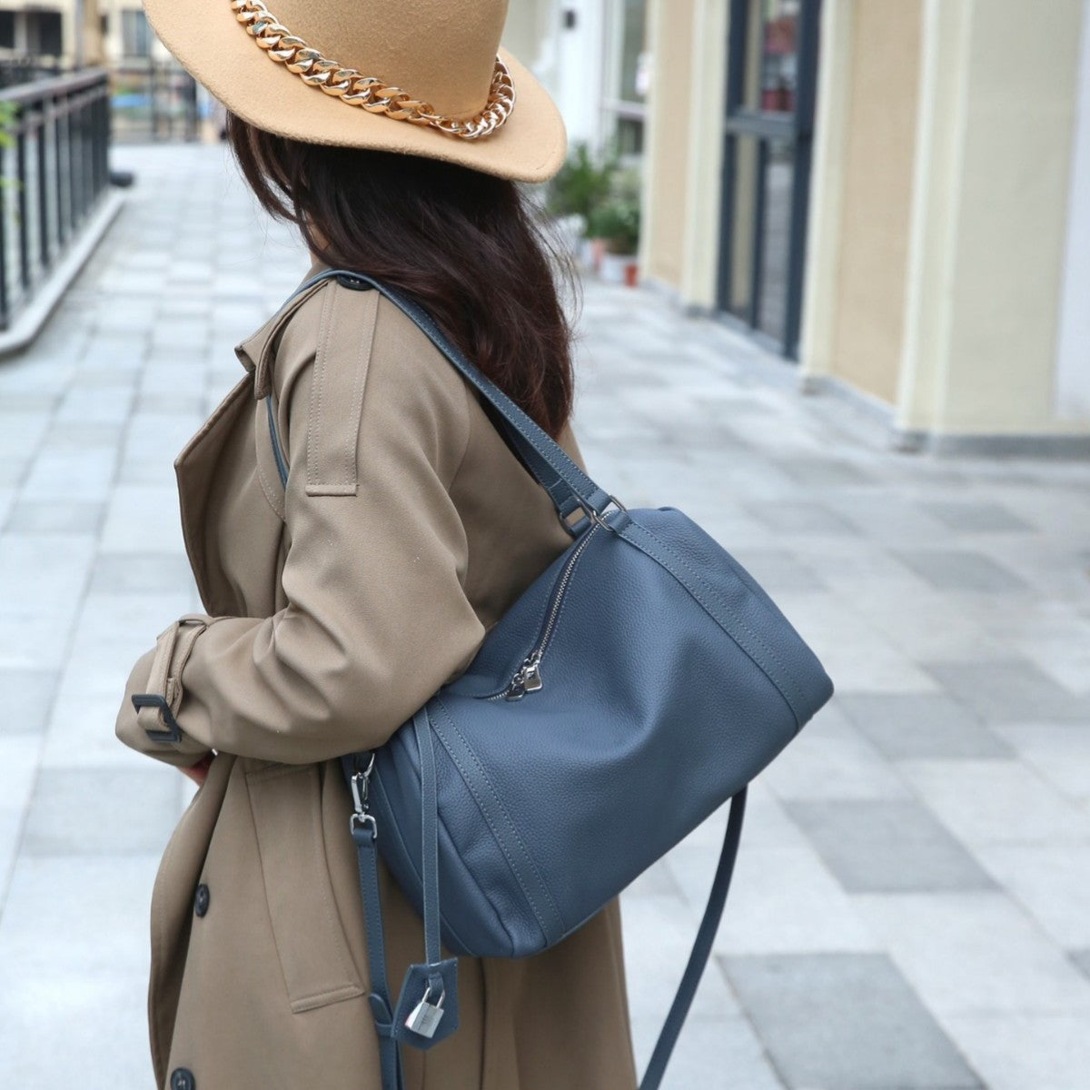 Women's First Layer Cowhide Boston Portable Genuine Shoulder Bags