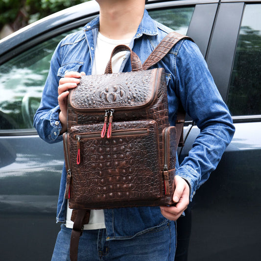 Men's Leather Crocodile Pattern For Business Away Backpacks