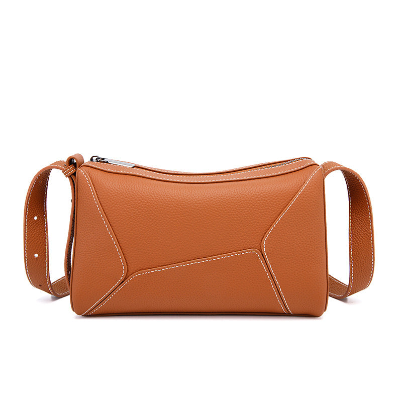 Authentic Leather Tactile Feel First Layer Cowhide Geometric Stitching Crossbody Bags