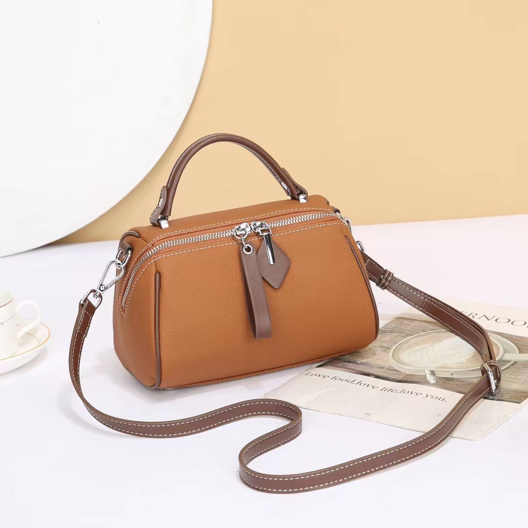 Women's Boston Pillow First Layer Cowhide Large Crossbody Bags