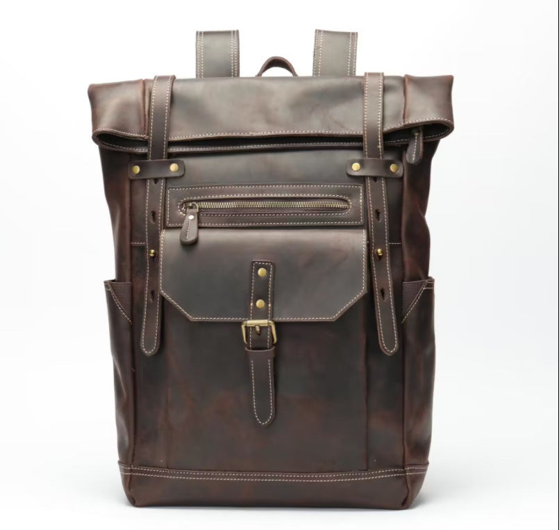 Men's Crazy Horse Leather Retro Computer Running Backpacks
