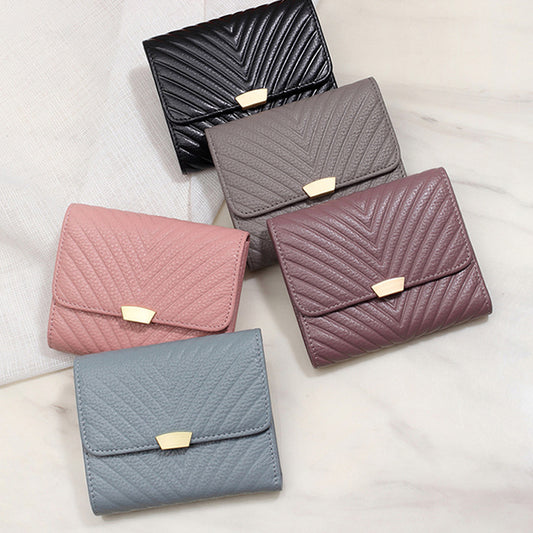Fashion Korean Style Cowhide Three Fold Short Ladies Wallets