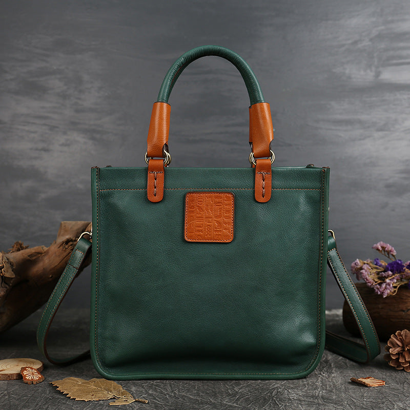 Women's First Layer Cowhide Simple Light Vintage Zipper Bags