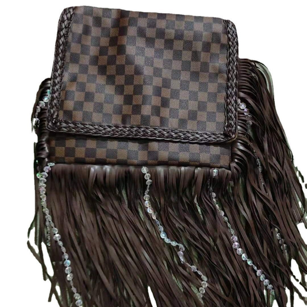 Cool Vintage Tassel Chessboard Plaid Leopard Crossbody Bags
