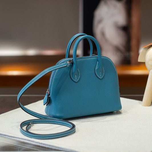 Line Steel Hardware Layer Leather Mini Shell Handbags