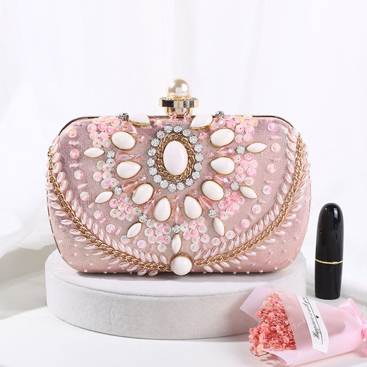 Women's Oval Acrylic Chain Fashionable Elegant Satin Evening Bags