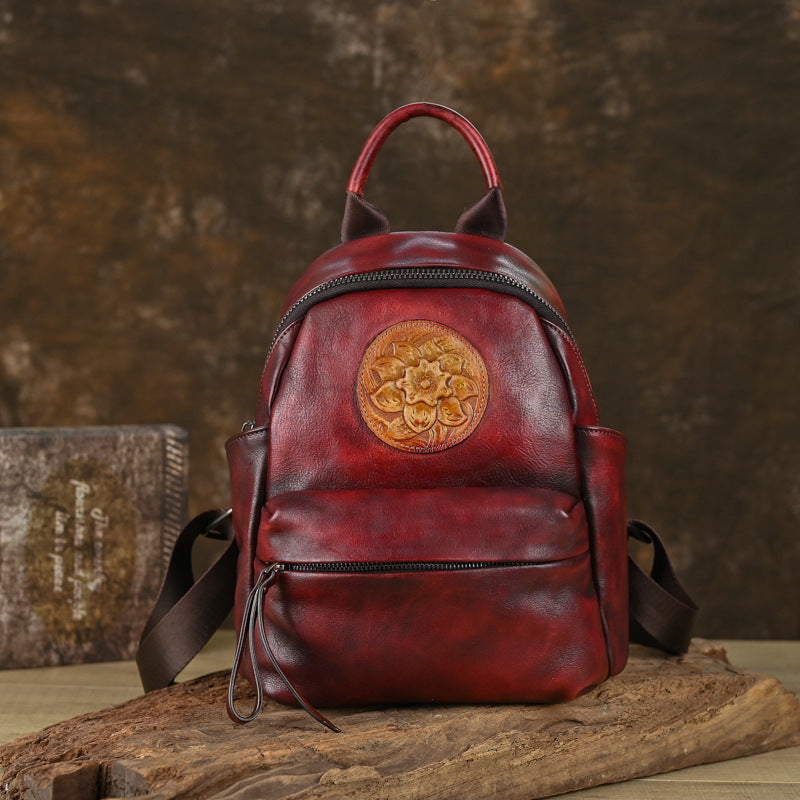 Women's Leather Embossed Chinese Style Fashion Retro Backpacks