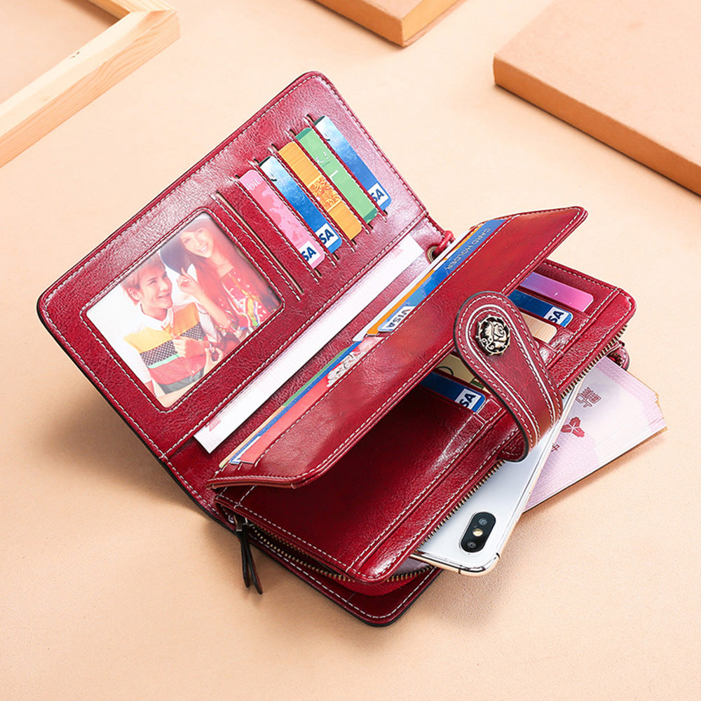 Women's New Leather Oil Wax Long Ladies Wallets
