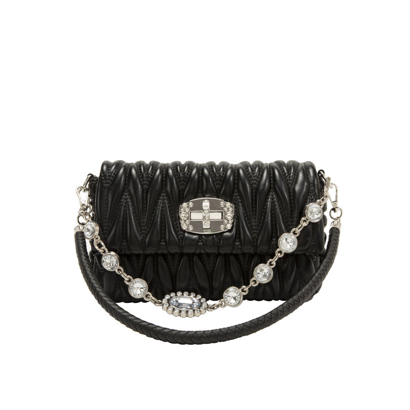 Women's Fashionable Niche Chain Pleated Diamond Style Crossbody Bags