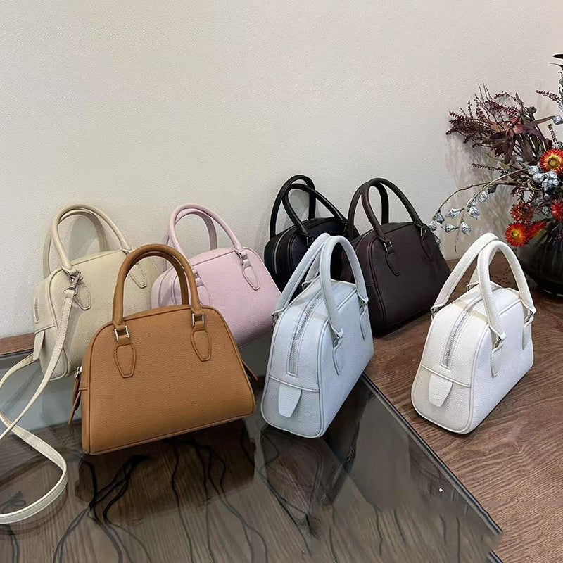 Women's Genuine Leather Boston Bowling High-grade Niche Handbags