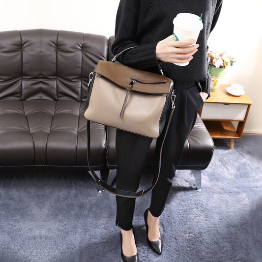 Women's Genuine Leather Fashion Trendy Color Block Bags