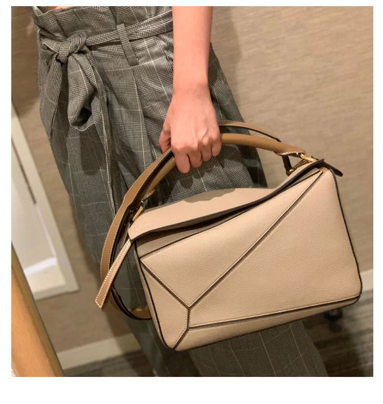 Women's Geometric Rhombus Soft Leather Stitching Genuine Portable Shoulder Bags