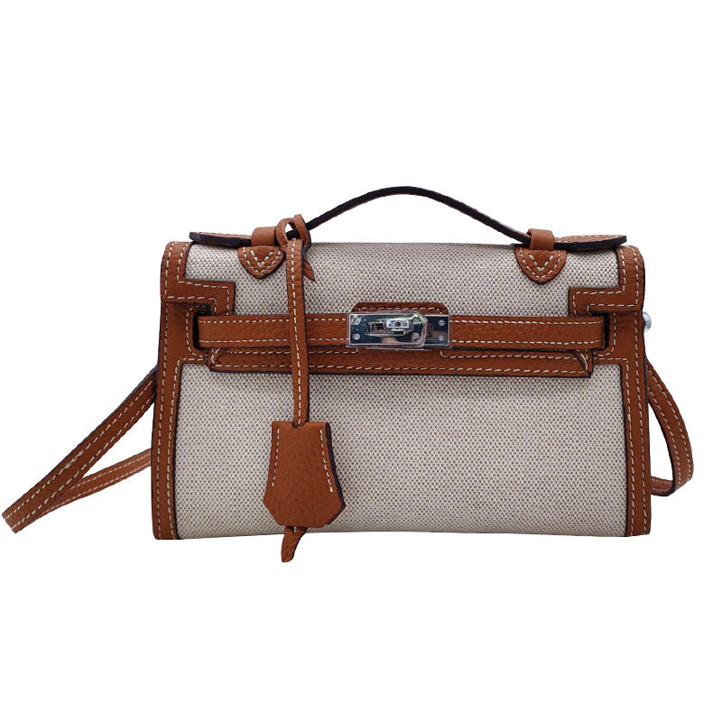 Women's First Layer Cowhide With Canvas Sier Second Crossbody Bags