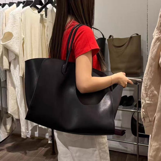 Fashionable Dark Color Collision Design Commuter Tote Bags