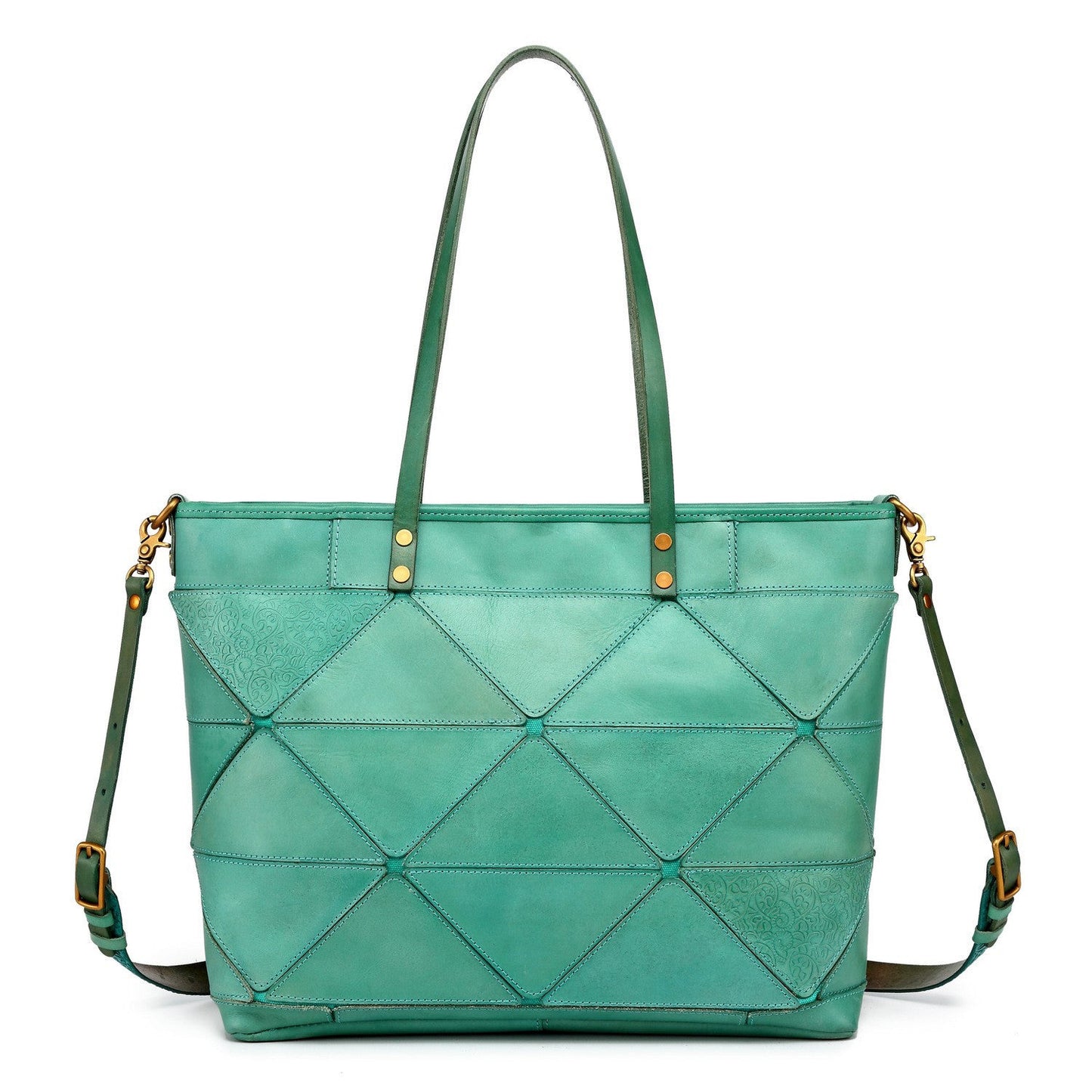 Women's Plaid Handmade Vintage Leather Geometric Stitching Top Layer Shoulder Bags