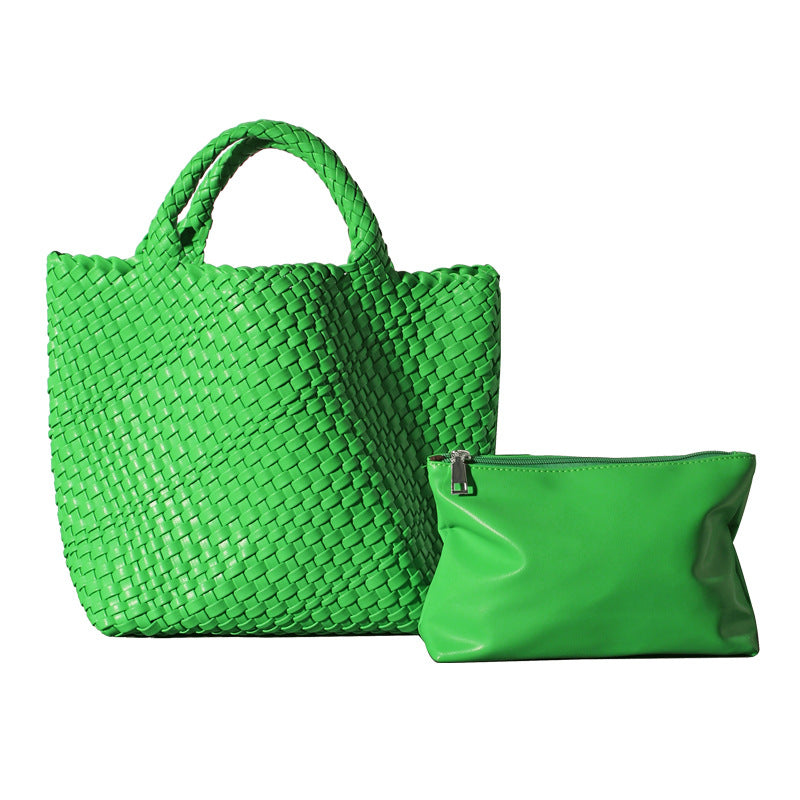 Soft Leather Woven Big Vegetable Basket Handbags