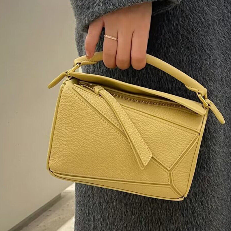 Women's Geometric Rhombus Soft Leather Stitching Genuine Portable Shoulder Bags