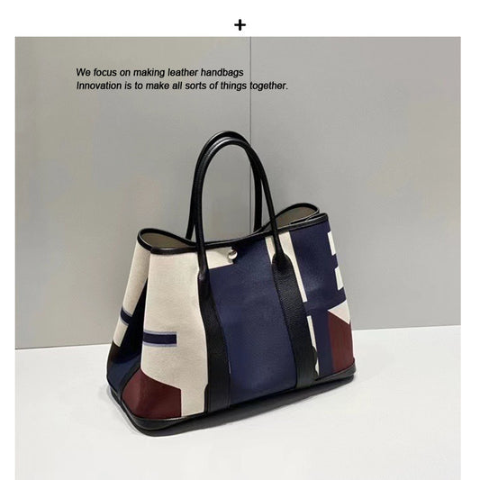 Inch Iti Painted Canvas Stitched Cowhide Large Shoulder Bags