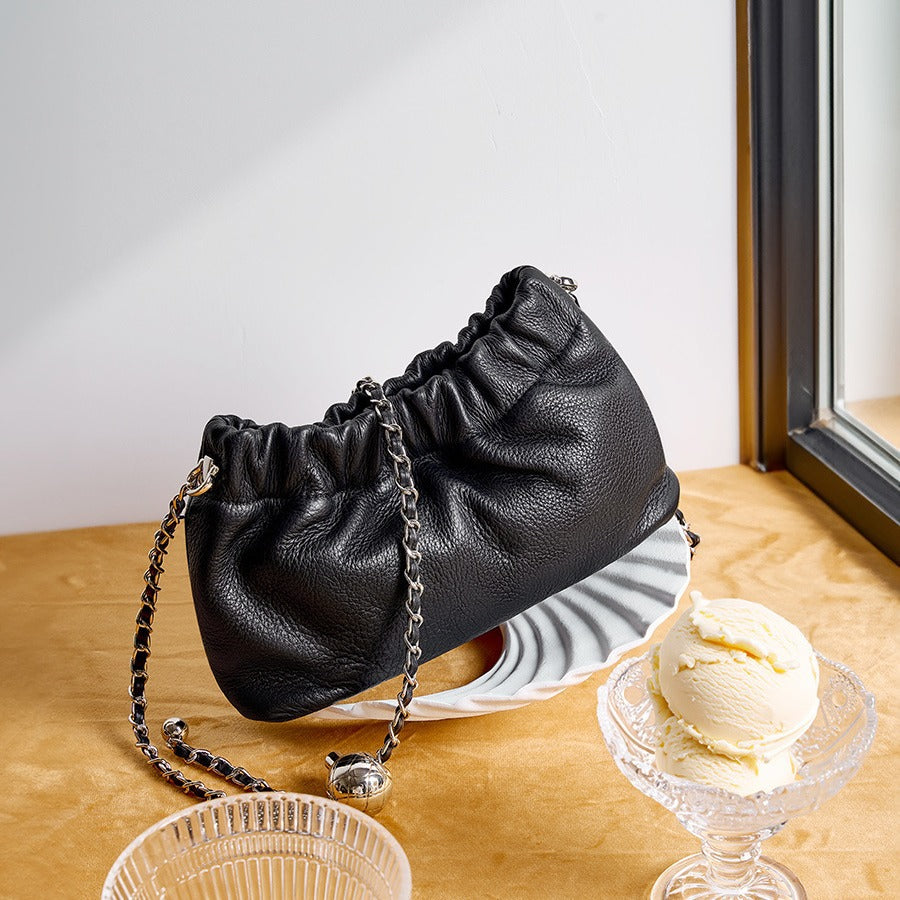 High-grade Gold Chain Cowhide Cloud Underarm Crossbody Bags
