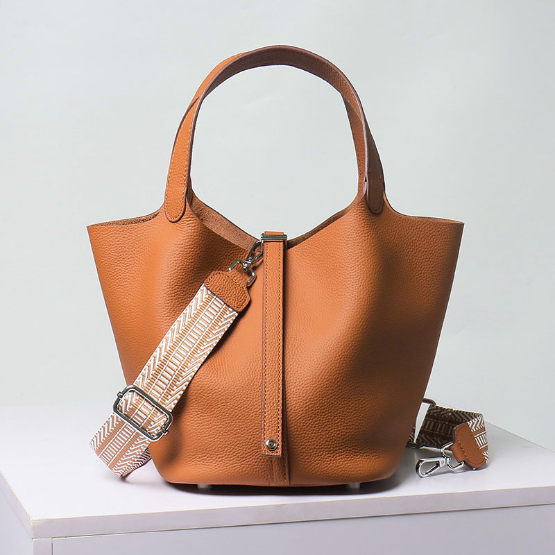 Women's First Layer Cowhide Vegetable Basket Genuine Leather Buckle