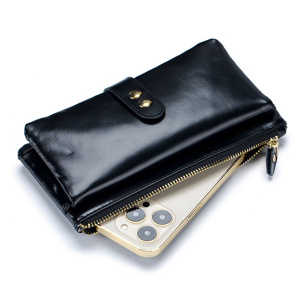 Oil Wax Skin Long Genuine Leather Ladies Wallets