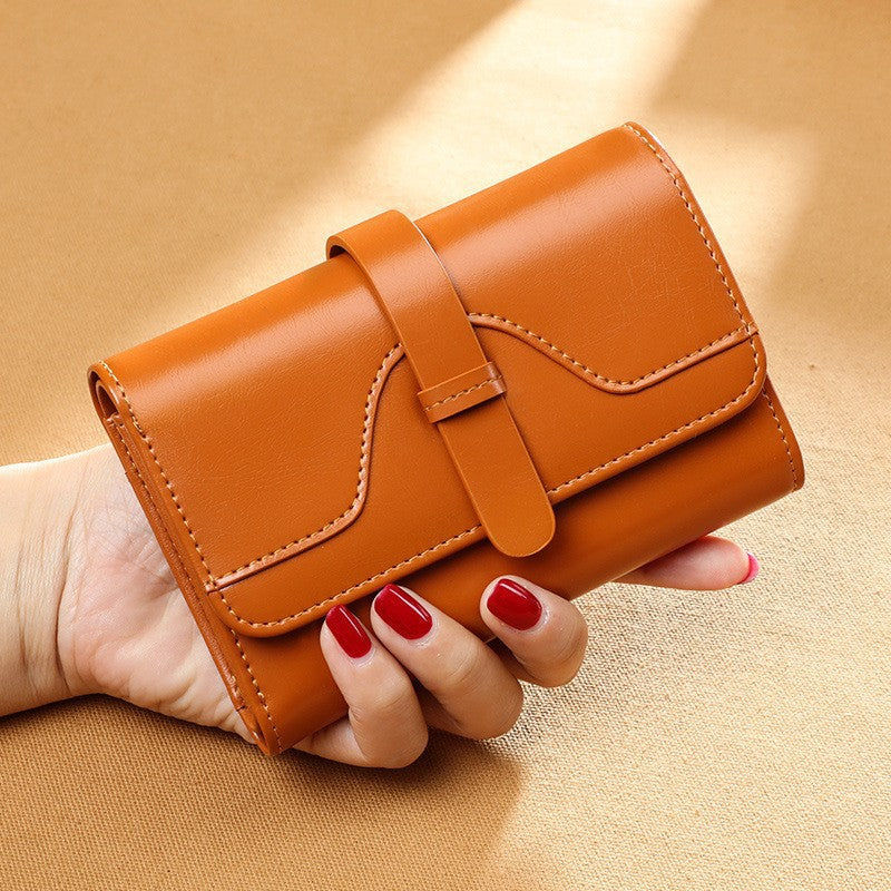 Women's Fold Vintage Oil Wax Genuine Leather Ladies Wallets