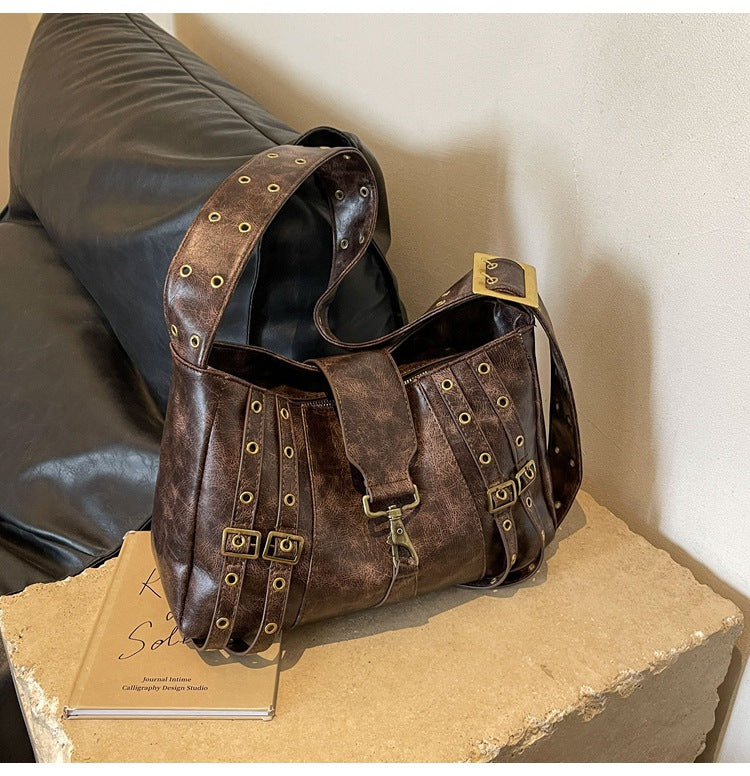 Women's Punk Motorcycle Commuter Underarm Texture Shoulder Bags